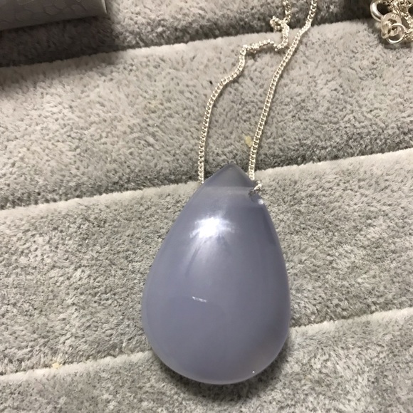 New Sterling Silver Blues Teardrop Blue Chalcedony Necklace Pendant Crystal - Picture 10 of 15